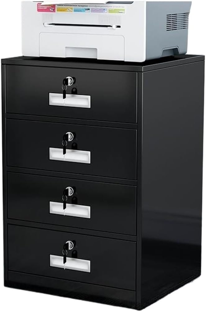 Filing Cabinet Under Desk with Lock Four Drawer Cabinet File Information Cabinet Tin File Cabinet (Color : Black)