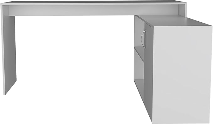 Home Office Desk Modern L-Shaped Computer Desk with Open &amp Closed Storage -White
