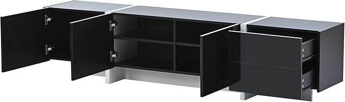 Merax Contemporary Rectangle Design TV Stand for Television Up to 80 Unique Style Console Table Modern Storage Cabinet with High Gloss UV Surface for Living Room Black
