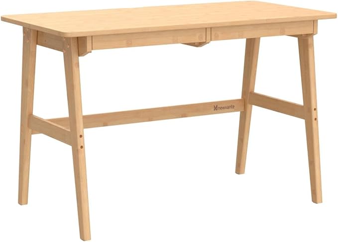 Nnewvante Writing Computer Desk 46 Bamboo Home Office Table with 2 Drawers Modern Furniture Simple Study Makeup Workstation