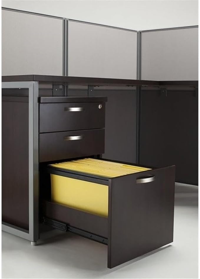 Scranton &amp Co 3 Drawer Mobile File Cabinet 25.37H x 15.98W x 20.08D Laminate MDF Steel Mocha Cherry Finish Lockable Letter/Legal Files Rolling Casters Fits Under Desk Office Storage Solu