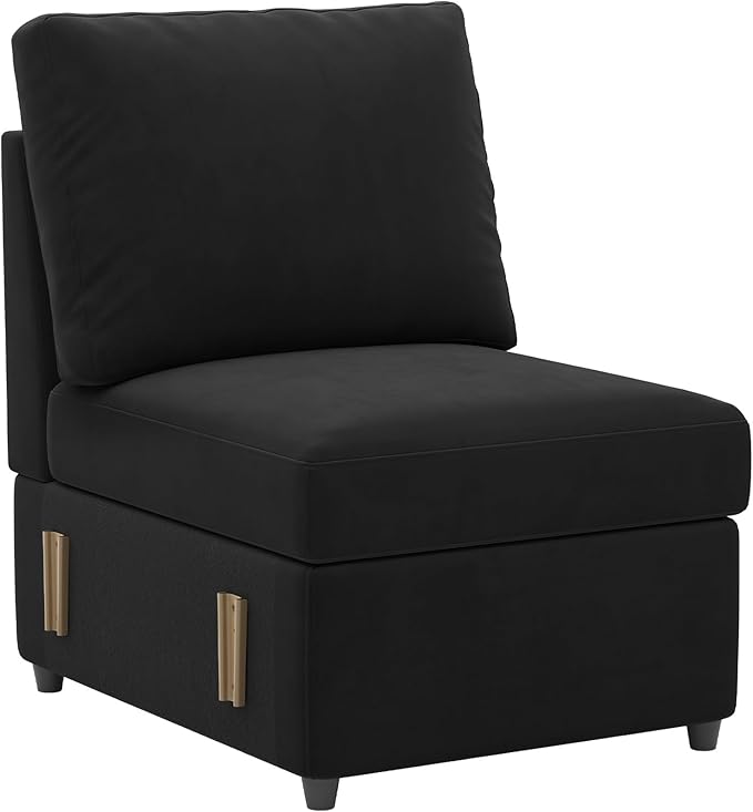 Belffin Velvet Middle Single Module Seat for Modular Sectional Sofa Armrest Module for Sectional Sleeper Sofa Bed Black