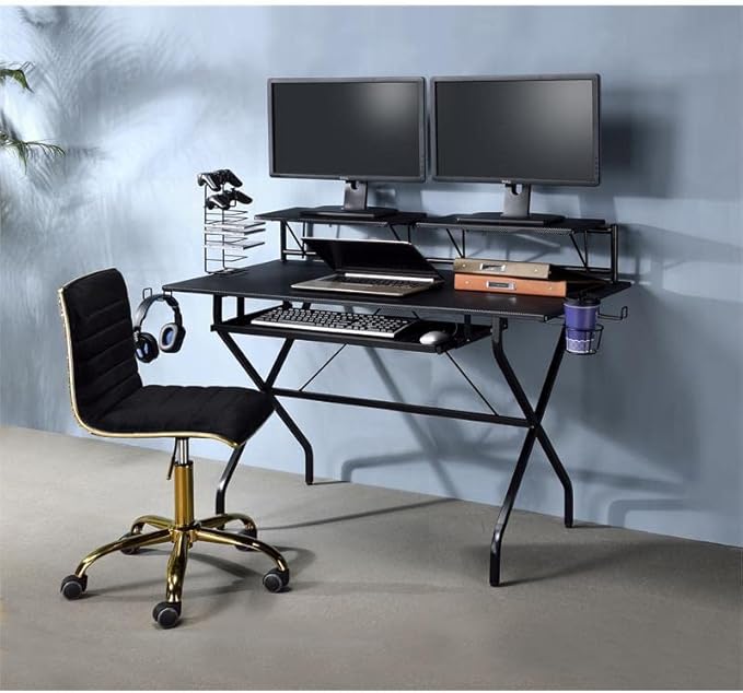 Acme Hartman Wooden Top 2-Shelf Computer Desk with Keyboard Tray in Black