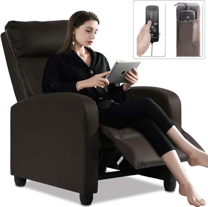 HGS Massage Recliner Chair Wingback Reading Chair Home Theater Single Modern Sofa for Living Room PU Leather Recliner Sofa with Steel Frame (Brown)