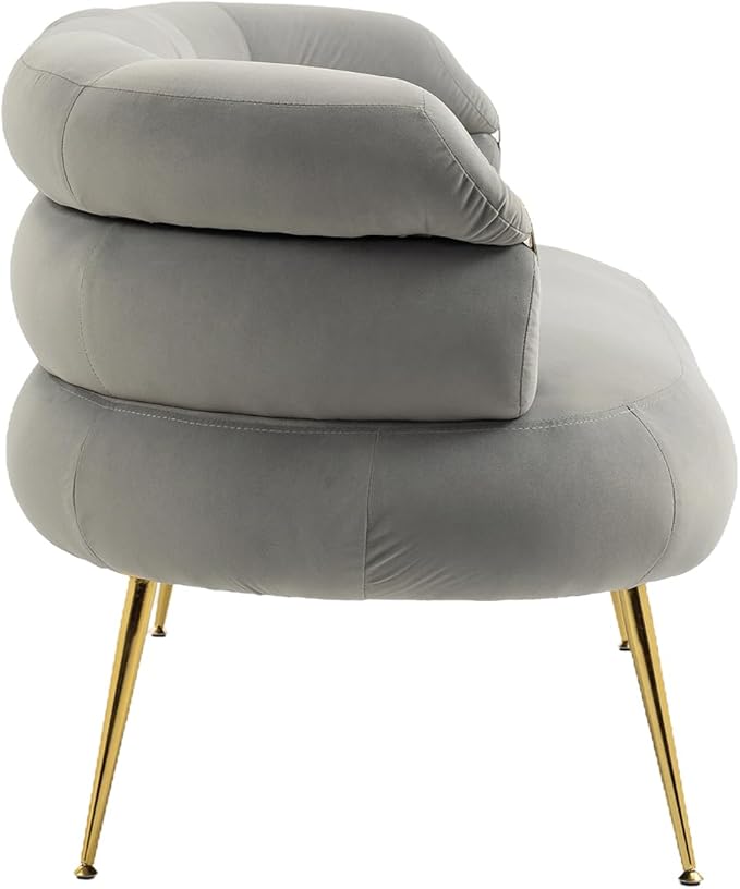 50” Velvet Loveseat Sofa Chair Mid Century Modern 2-Seater Small Love Seat for Small Spaces Accent Arm Chair with Golden feet Comfy Upholstered Leisure Couch for Living Room (Gray)