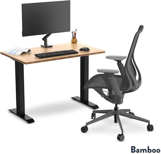 Desky Zero Mini Bamboo Desk 32 x 20 inches Fixed Height Writing Desk with Natural Bamboo Top and Space Gray Steel Frame Compact Office Desk for Home Study or Workstation