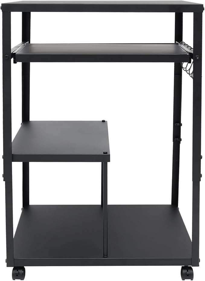 Computer Desk 4 Tiers Steel Freestanding Home Office Desks Adjustable Height 30.7-41.3inch Computer Desk with Four 360° Swivel Wheels and 5 Hooks for Conference Rooms Classrooms Libraries