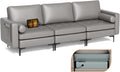Giantex 97 Sectional Sofa Couch 3-Seater Modular Sleeper with USB Ports 3-Hole Socket Thick Cushion 2 Bolsters Armrest Magazine Pocket Metal Legs for Living Room Reception Bedroom Dark Grey
