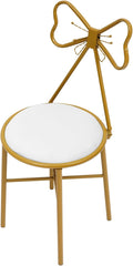 Modern Vanity Chair StoolCute Makeup Chair w/Butterfly BackrestGirl's Stool Ottoman BenchMetal Bench Legs Gold Dining ChairBow Knot Design Seat for Bedroom Living Room (White Velvet)