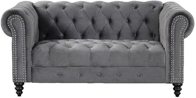 Chesterfield 68 Button Tufted Velvet Fabric Loveseat-Gray