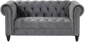 Pemberly Row Chesterfield 68 Button Tufted Velvet Loveseat Gray Upholstery Nailhead Trim Compact Design Durable Hardwood Frame Elegant Living Room Seating for Small Spaces