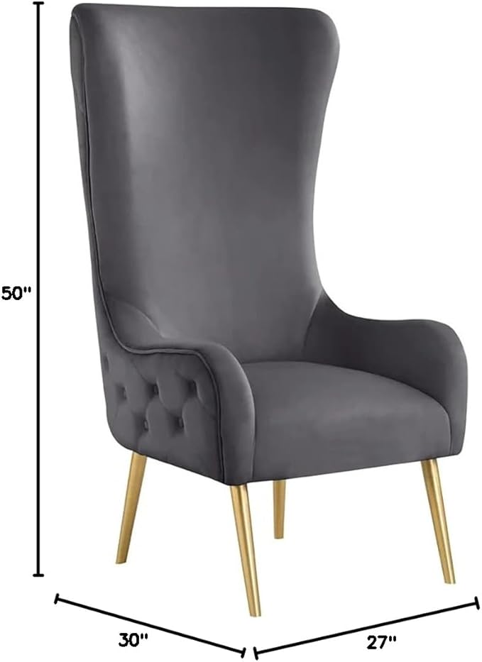 Best Master Furniture Venetian 50 High Back Tufted Velvet Accent Chair Wingback Lounge Armchair with Gold Legs and Upholstered Button Detailing for Living Room Bedroom or Office (Grey)