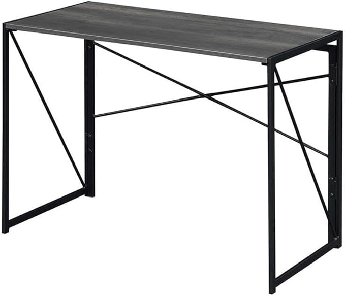 Pemberly Row Folding Desk 39 in L x 19.75 in W x 29.5 in H Gray Wood Finish Black Powder-Coated Metal Frame Compact Particleboard Workspace Easy Assembly Home Office or Study Desk
