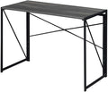 Pemberly Row Folding Desk 39 in L x 19.75 in W x 29.5 in H Gray Wood Finish Black Powder-Coated Metal Frame Compact Particleboard Workspace Easy Assembly Home Office or Study Desk