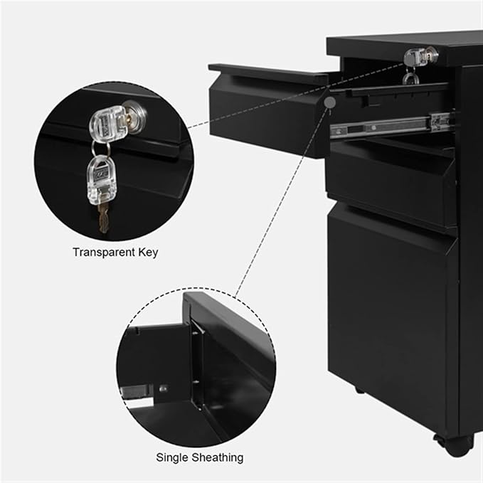 HASMI Filing Cabinet Office File Cabinet Locked Modern Wood Filing Cabinet Black/White 3 Drawers with Adjustable Wheels 48 * 39 * 60cm Storage Cabinet (Color : White)