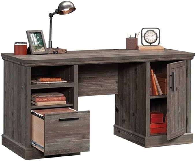 Sauder Aspen Post Engineered Wood Computer Desk in Pebble Pine/Brown