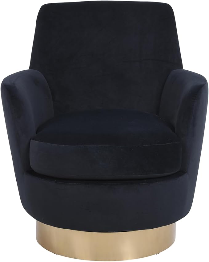 Velvet Swivel Barrel Chair Armchair for Living Room Reading Chairs for Bedroom Comfy Round Barrel Chairs with Gold Stainless Steel Base for Living Room Bedroom Reading Room (Black)