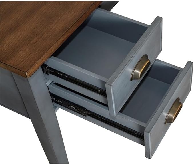 Martin Furniture Farmhouse Wood Half Pedestal Executive Desk Writing Table Office Desk Blue