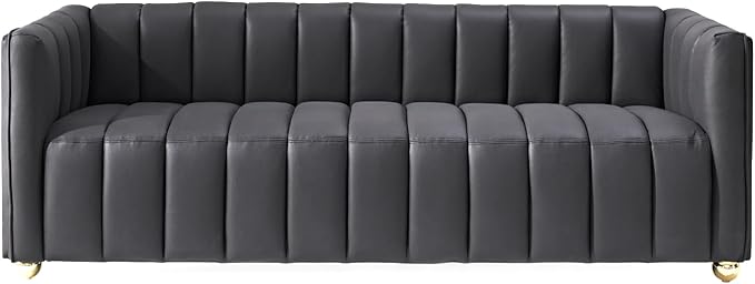 Direct Glam Fabric Upholstered Solid Wood Frame 82.7 Art Deco Sofa for Living Room Office Sophisticated 3 Seater Couch Black