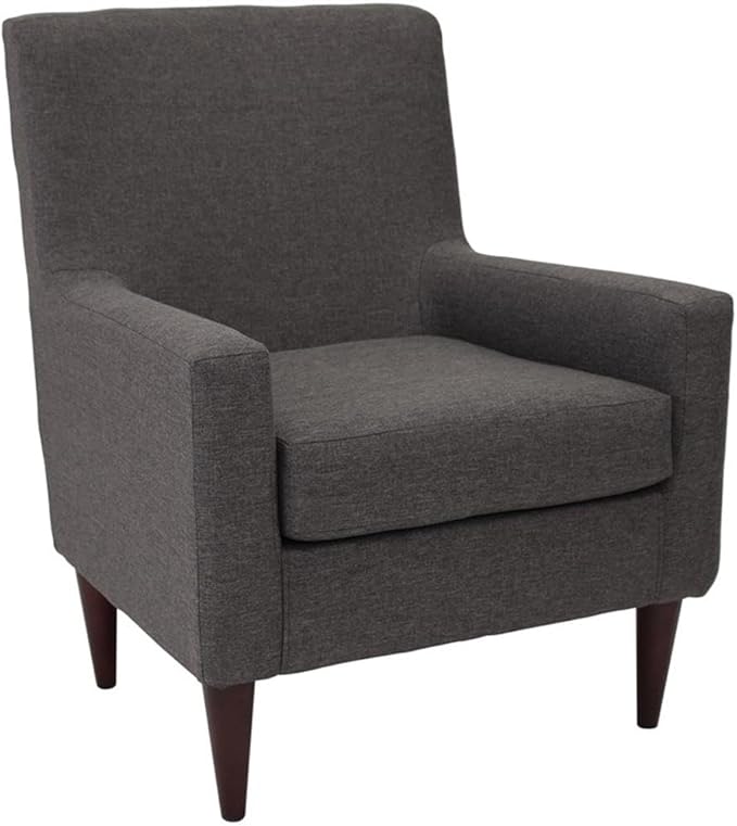 Pemberly Row Traditional Fabric Arm Chair Dark Gray Finish 34.5 H x 28 W x 30 D Durable Construction Padded Seat Woven Textured Fabric Classic Design Living Room or Accent Chair
