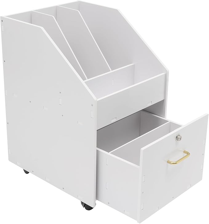 Mobile File Cabinet with Lock Drawer Rolling File Organizer with 3 Open Compartments Under Desk Rolling File Holder for Home Office