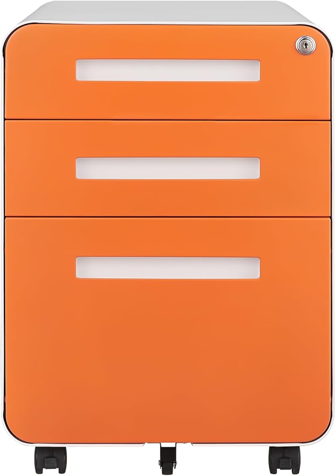 GarveeHome 3 Drawer Mobile File Cabinet with Lock Under Desk Metal Filing Cabinet for Home Office Under Desk Storage with 5 Wheels for A4/Letter/Legal Size Fully Assembled