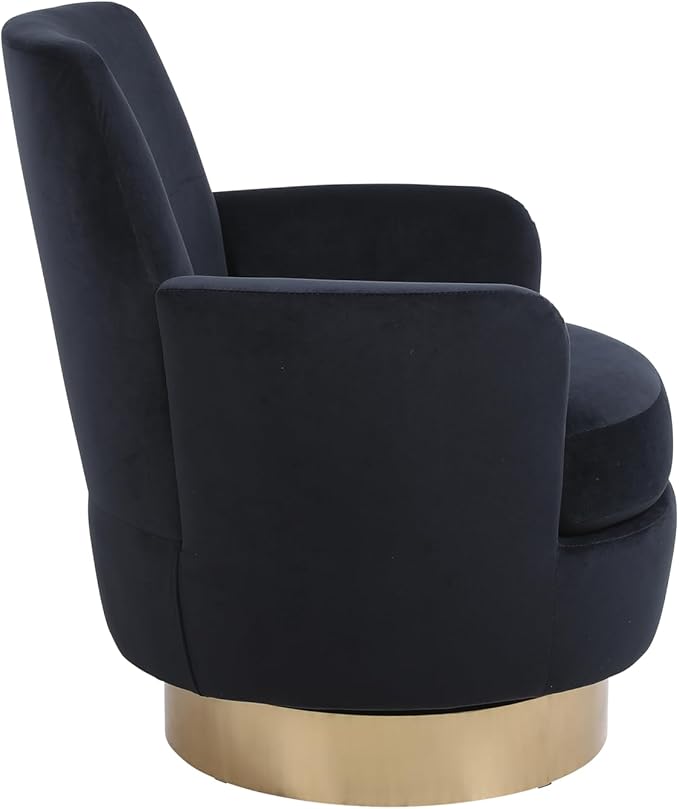 Velvet Swivel Barrel Chair Armchair for Living Room Reading Chairs for Bedroom Comfy Round Barrel Chairs with Gold Stainless Steel Base for Living Room Bedroom Reading Room (Black)