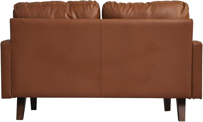 Faux Leather Loveseat Mid-Century Modern Sofa with Wooden Legs for Living Room Office-Brown