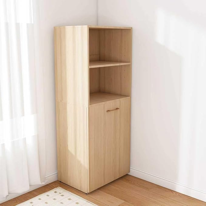 LUMISOL Multi-Function Folding Out Desk with Storage Shelves for Home &amp Office Hidden Desks with Mobile Wheels Pull Out Home Office Desk for Small Spaces Natural Wood