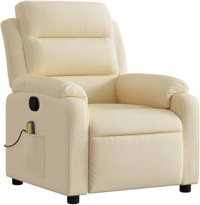 vidaXL Massage Recliner Chair for Elderly - Manual Recline Vibrating Armchair Cream Fabric 135° Tilt Padded Comfort Side Pocket Sturdy Frame