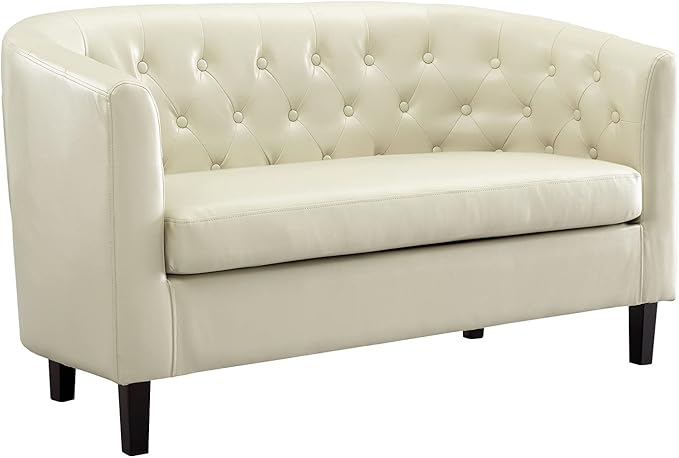 Emma Modern Loveseat Sofa – Faux Leather Love Seat Couch with Plush Cushions Solid Wood Frame Button-Tufted Design Stain-Proof Upholstery Small Loveseat for Bedroom Office &amp Small Spaces