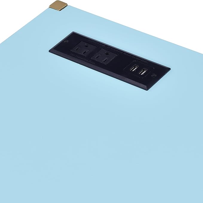 24/7 Shop at Home Fultonville Modern Metal Writing Desk with USB Port Power Outlet for Workstation Home Office Study Room Aruba Blue and Gold