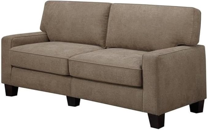 Pemberly Row 73 Sofa Fawn Tan Upholstery 35 H x 73 W x 32.5 D Tool-Free Assembly Memory Foam Cushions Sturdy Hardwood Frame Modern Flared Arms Compact Living Room or Office Seating