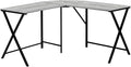 Contemporary L-Shape Corner Computer Desk 55 L Grey Laminate Black Metal Home Office Workspace