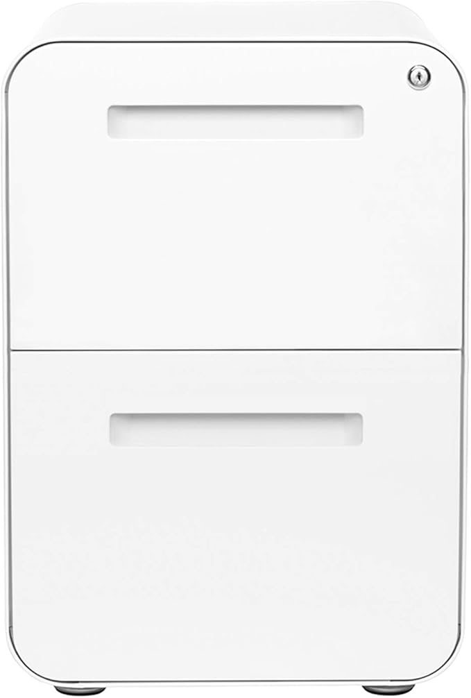 Laura Davidson Furniture Stockpile 2 Drawer Mobile File Cabinet with Lock - Under Desk Metal Filing Cabinet Legal/Letter File Folders Wheels and Stationary Feet Pre-Assembled White