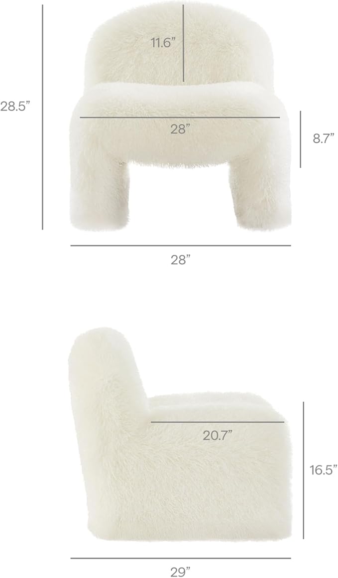 Modway Mina Faux Fur Accent Chair in White -Furry Slipper Lounge Chair for Bedroom Or Living Room