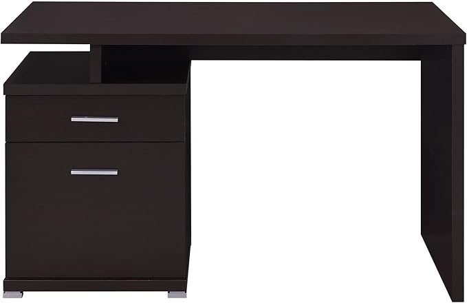 Cappuccino 2-Drawer Reversible Office Desk - Space-Saving Home Office Desk with File Drawer