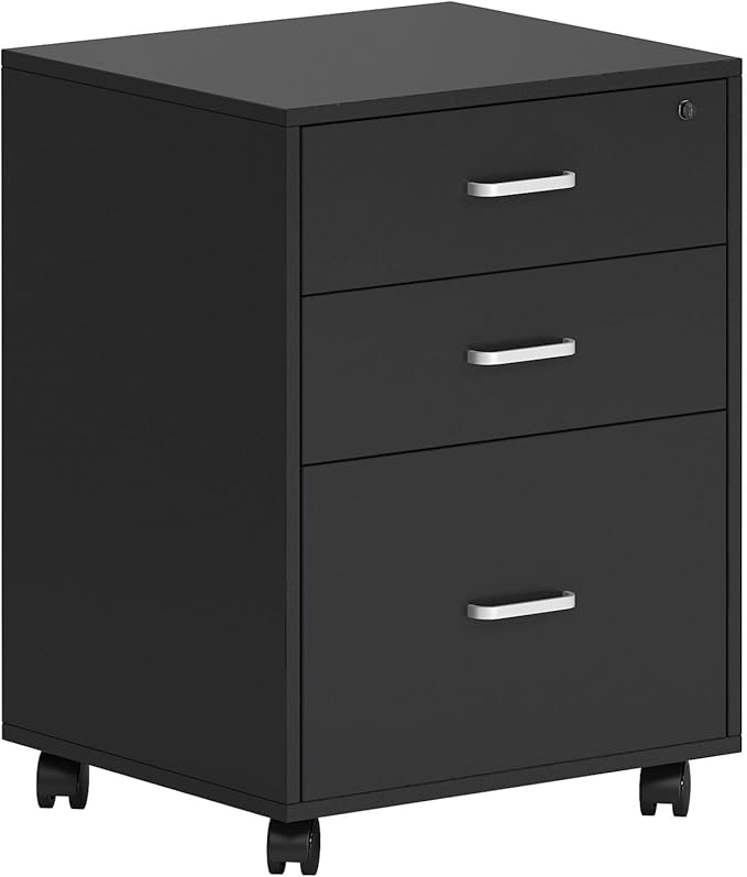 Need 3 Drawer Wood Mobile File Cabinet with LockRolling Filing Cabinet for Letter/A4 Size for Home Office Black