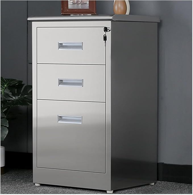 Stainless Steel File Cabinet with Lock Under Desk Mobile File Cabinet for Home Office Garage Tool Chest Cabinet Metal Medicine Cabinet for Warehouse/Repair Shop/Home (Size:3 Drawers)