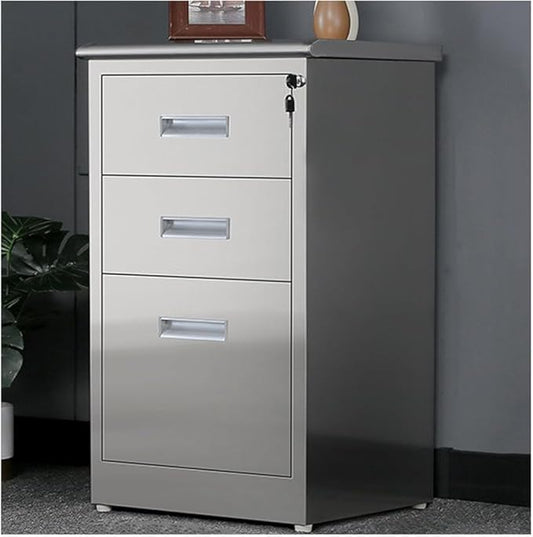 Stainless Steel File Cabinet with Lock Under Desk Mobile File Cabinet for Home Office Garage Tool Chest Cabinet Metal Medicine Cabinet for Warehouse/Repair Shop/Home (Size:3 Drawers)