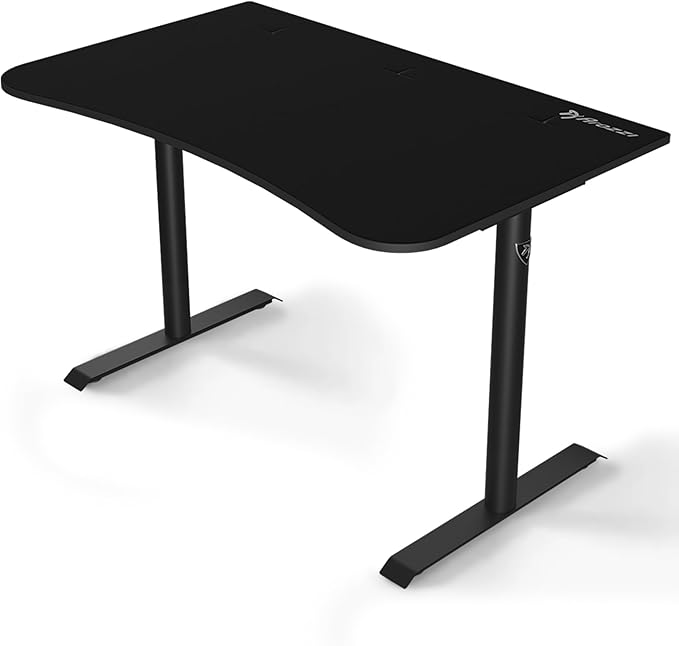 Arozzi Arena Small Pure Black Gamer Desk - 45x28” Steel Frame PC Gaming Desk with Storage for Cables &amp Dual-Monitor Support - Full-Surface Washable Mousepad - Pure Black