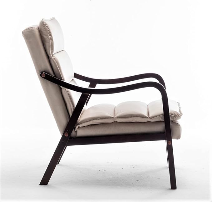 Mid Century Modern Accent Chair for Living Room Bedroom or Office Retro-Styled Armchair with Solid Wood Frame and Plush Cushioning Spotted Microfiber Light Camel