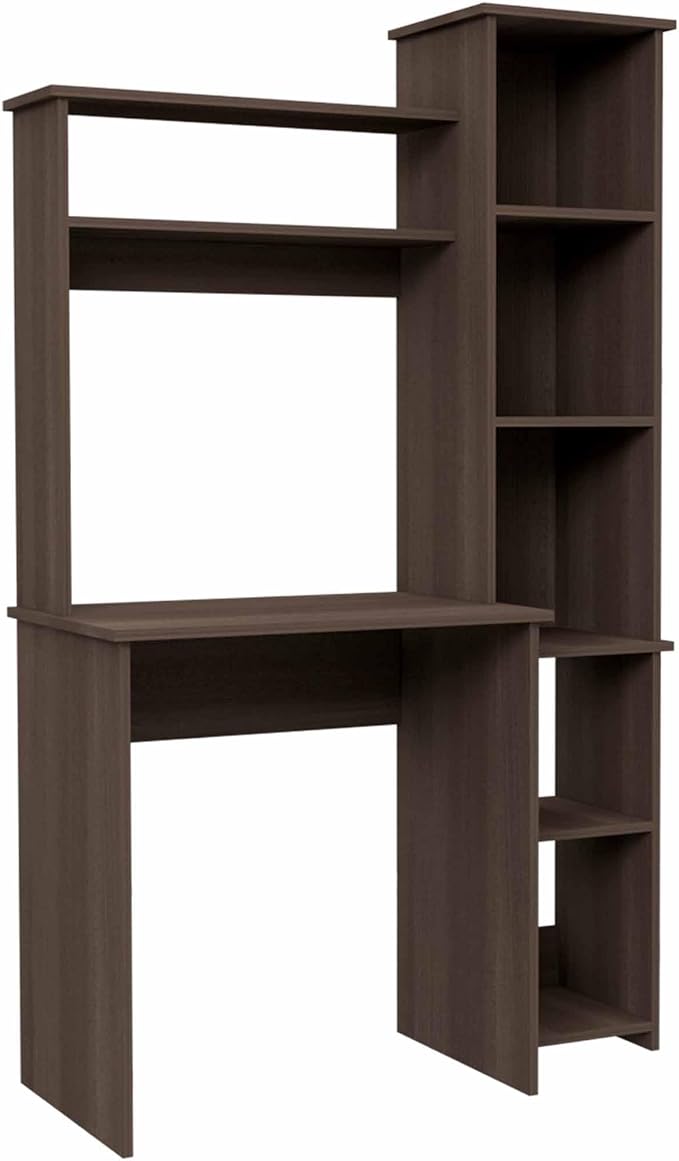 Nashville Wooden Writing Desk with Six Shelves - Spacious Work Area &amp Monitor Stand - Home Office Furniture for Productivity