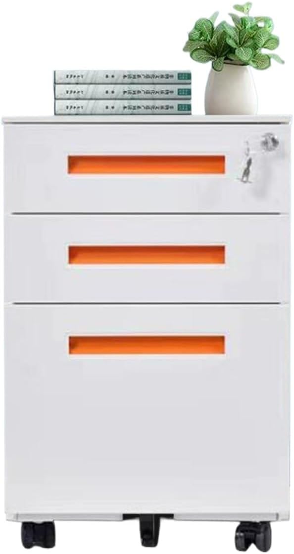File Cabinet Three Drawer Office Cabinet Removable Short Cabinet with Locking Drawer Cabinet Under Desk Storage Cabinet (Color : Orange)