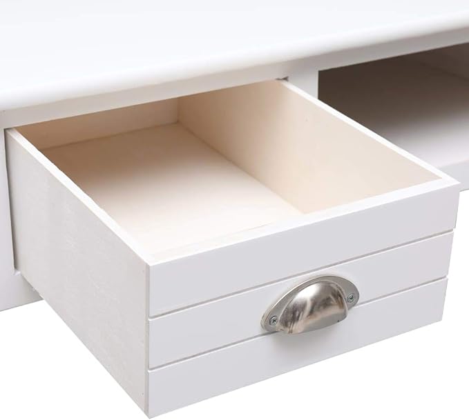 Wooden Writing Desk Modern Simple Home Office Computer Laptop Writing Desk with 2 Drawers and 1 Open Compartment White 43.3x17.7x29.9 Wood-85