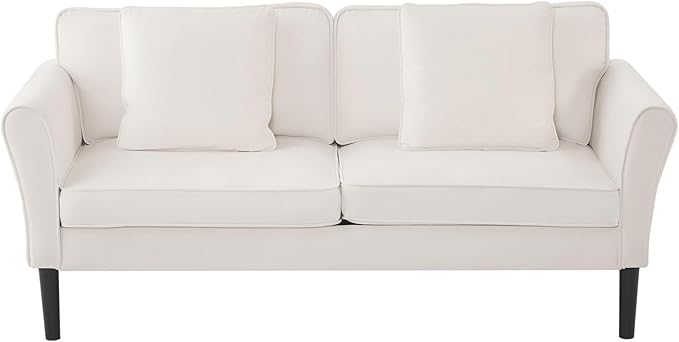VEVOR Loveseat Sofa 69-Inch Small Sofa Couch for Living Room Velvet Fabric 2-Seats Couch with Sinuous Spring Soft Cushions and Sturdy Frame Comfy Loveseat for Bedroom Office or Apartment White