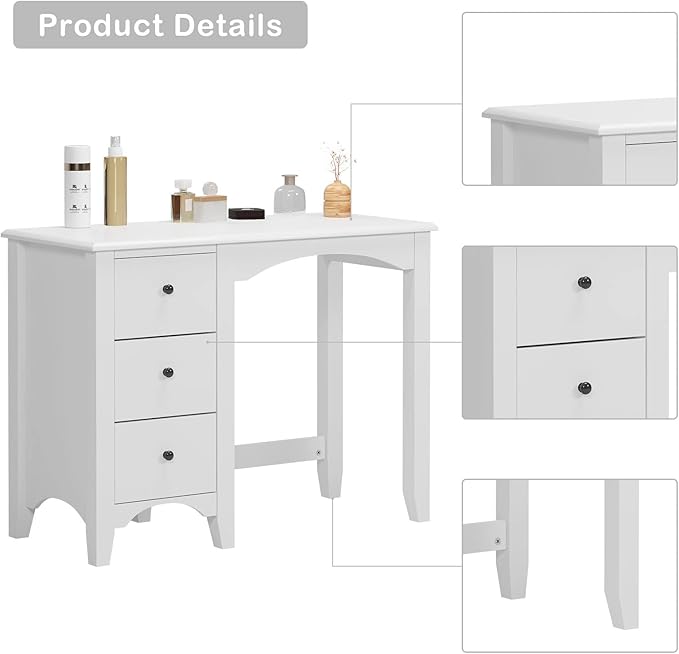 soges 38.6 inches Sofa Side Table Small Writing Desk Console Table Makeup Desk Home Office Desk Study Table with 3 Drawers White CYS-ST005