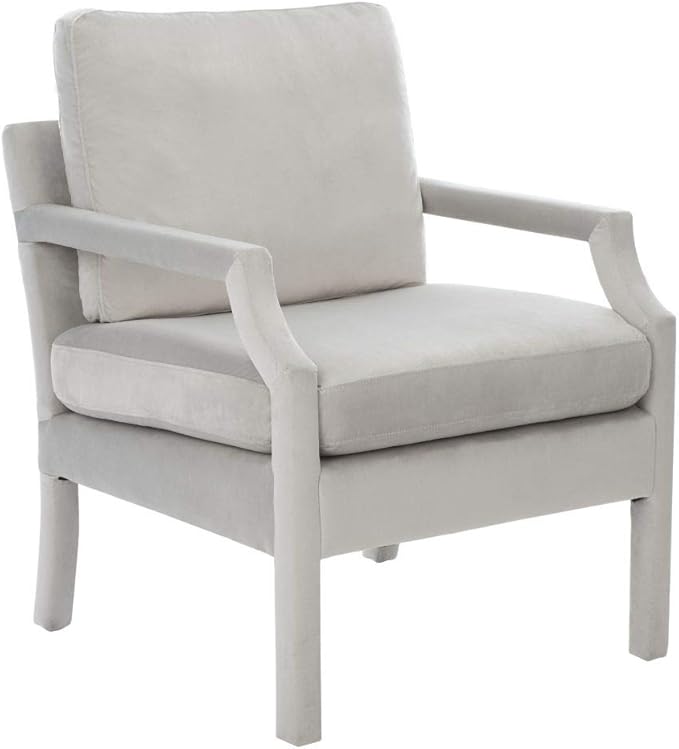 Safavieh Home Genoa Mid-Century Light Grey Velvet Upholstered Arm Chair