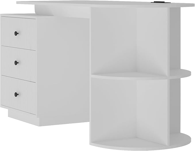 KEIKI 63 Expandable Desk with Hutch Computer Desk with Storage Drawers Open Shelves &amp USB/AC Charging Ports Office Desk for Home or Study Executive Desk with Drawers White
