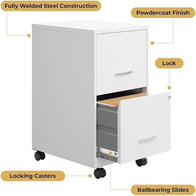 Orison Office 18 2 Drawer Mobile Ultra Pedestal File Cabinet Alpine White